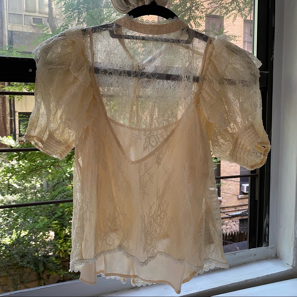 Free People Puffed Sleeve Lace Top